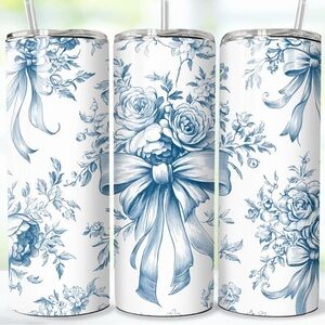 Floral Blue and White Tumbler 20oz